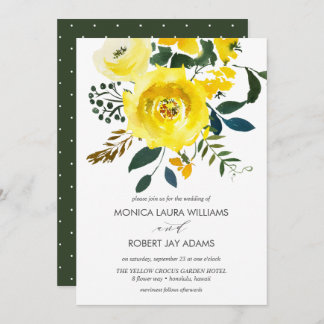 Invitación Tipografía de Boda floral amarillo vibrante