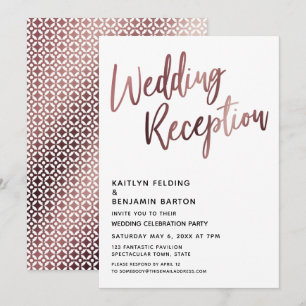 Invitación Tipografía de Boda Recepción Rosa Dorado