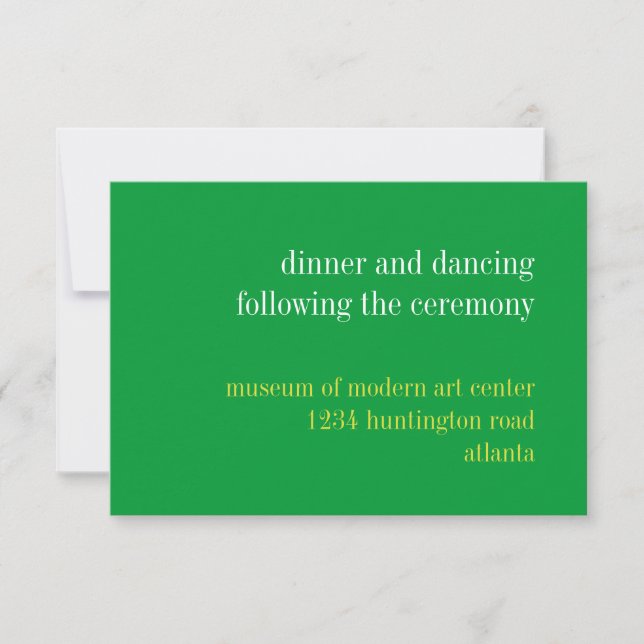 Invitación Tipografía de boda totalmente verde para la recepc (Anverso)