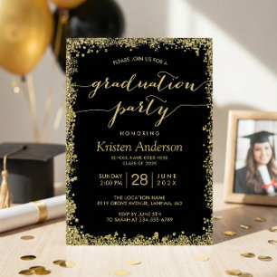 Invitación Tipografía de Borde Brillante de Oro Fiesta de Gra