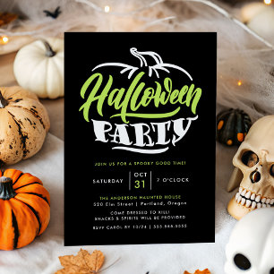 Invitación Tipografía de calabaza lima y negra Fiesta de Hall