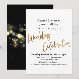 Invitación Tipografía de Celebración de Boda de Oro, Bokeh Ne