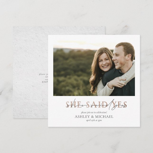 Invitación TIPOGRAFÍA DE COBRE Dijo Sí Compromiso Cuadrado (Anverso / Reverso)