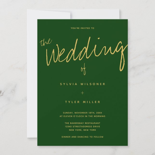 Invitación Tipografía de código QR Boda verde (Anverso)