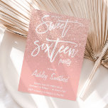Invitación Tipografía de color gris purpurina de oro falso ro<br><div class="desc">Una moderna ducha rosa de purpurina dorado, oscura y bonito con un color rosa pastel de color rosa oscuro Sweet 16 script tipografía invitación a la fiesta de cumpleaños con un patrón oscuro de oro subió que se desvanece en un fondo rosado. Perfecto para una princesa dulce dieciséis, perfecto para...</div>