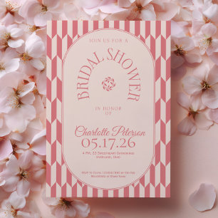 Invitación Tipografía de color rosa suave con franjas retro p