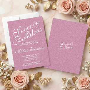 Invitación Tipografía de cumpleaños 70 elegante rosa con bril