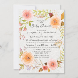 Invitación Tipografía de Damasco Blanco Correa de agua floral