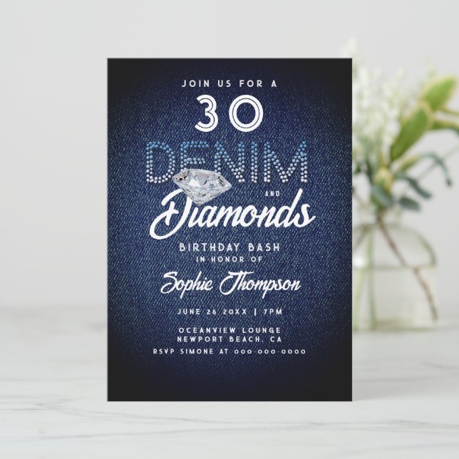 Invitación Tipografía de denim Diamonds 30 Fiesta de cumpleañ (Anverso de pie)