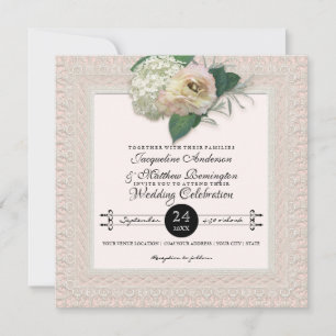 Invitación Tipografía de encaje Pía flor floral francesa