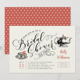 Invitación Tipografía de época   Cream Bridal Shower Tea Fies