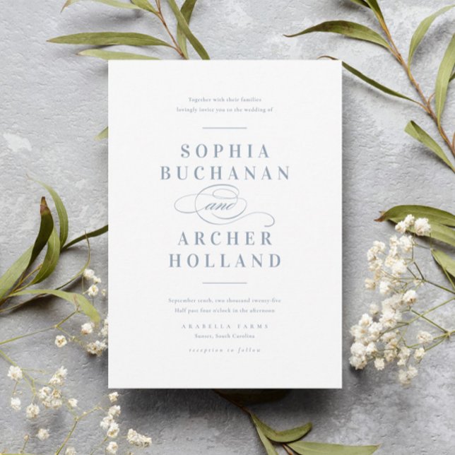 Invitación Tipografía de escritura romántica Boda azul turbio (Subido por el creador)