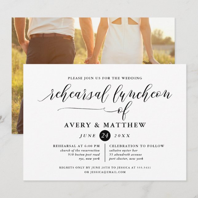 Invitación Tipografía de escritura simple foto ensayo luncheo (Anverso / Reverso)