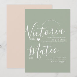 Invitación Tipografía de escritura Simple Heart Sage Boda 