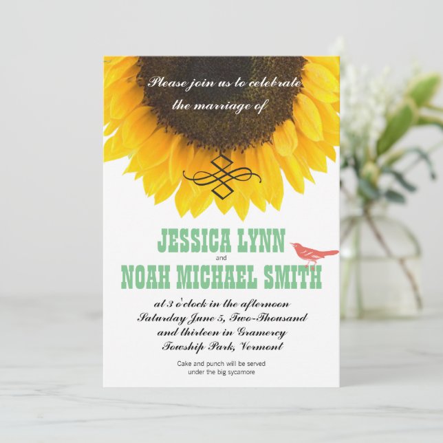 Invitación Tipografía de girasol Boda moderno (Anverso de pie)