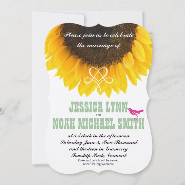 Invitación Tipografía de girasol Boda moderno (Anverso)