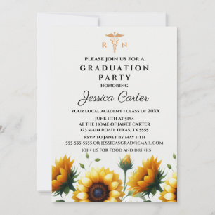Invitación Tipografía de girasoles de enfermera de graduación