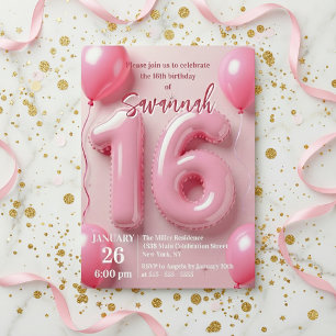 Invitación Tipografía de globo de papel de aluminio rosa Cump