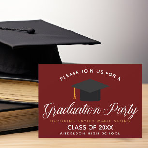 Invitación Tipografía de graduación granate Fiesta escolar pe