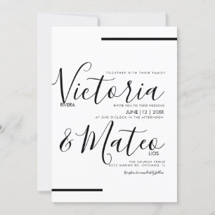 Invitación Tipografía de guión blanco negro línea boda