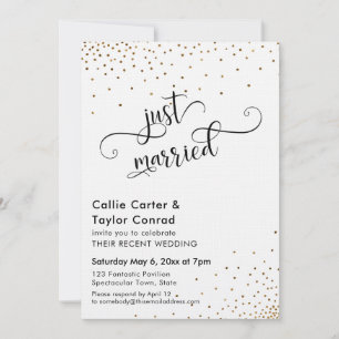 Invitación Tipografía de guión de recién casados, confeti dor