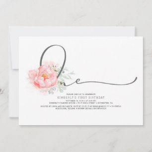 Invitación Tipografía de guion elegante con flores rosadas Pr