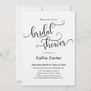 Invitación Tipografía de guion simple de lluvia de novia blan