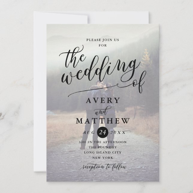 Invitación Tipografía de guiones simples | Boda fotográfico (Anverso)