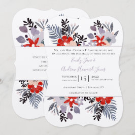Invitación Tipografía de helechos florales púrpura y milenari