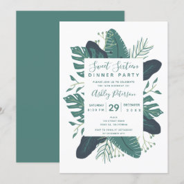 Invitación Tipografía de la flor de hojas tropicales de veget