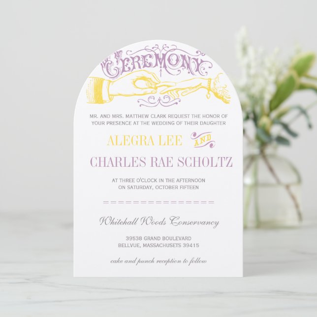 Invitación Tipografía de los vasos amarillos y violetas (Anverso de pie)