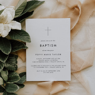 Invitación Tipografía de moda Bautismo cruzado plateado