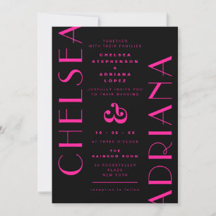 Invitación Tipografía de moda Boda de Art Deco Rosa Negro