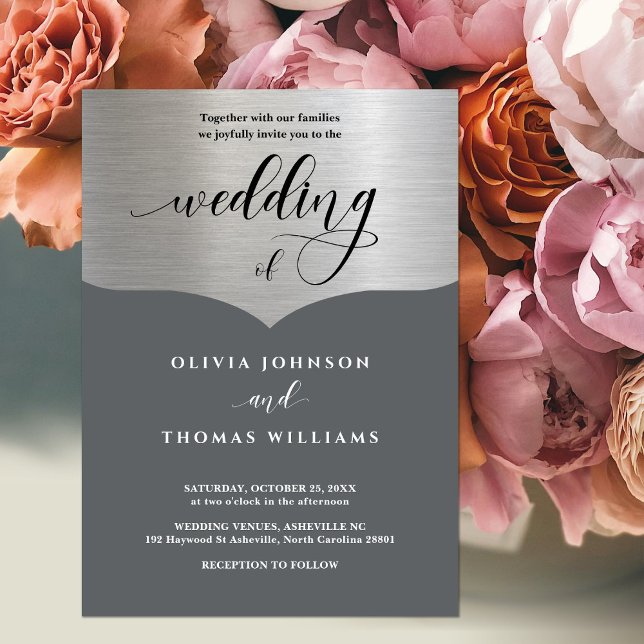Invitación Tipografía de moda Boda de plata gris metálico (Subido por el creador)