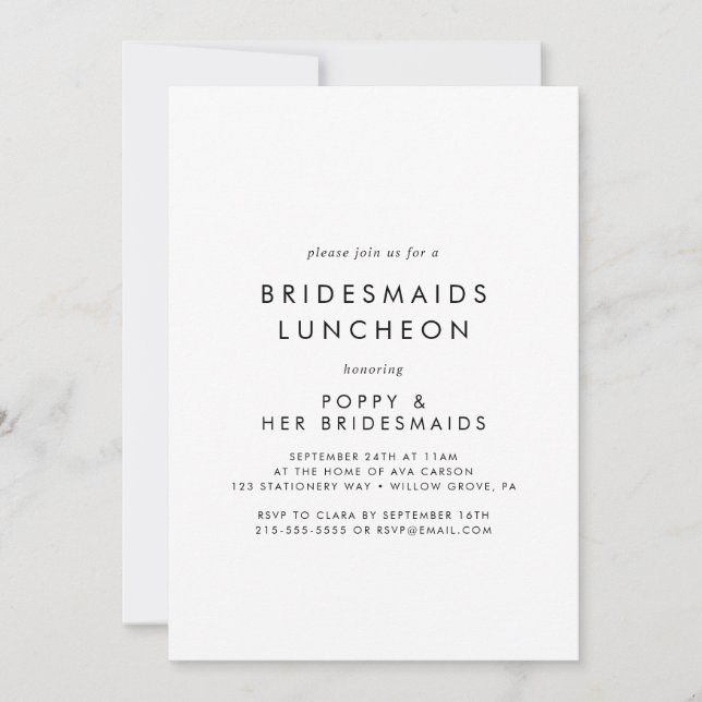 Invitación Tipografía de moda Bridesmaids Luncheon (Anverso)