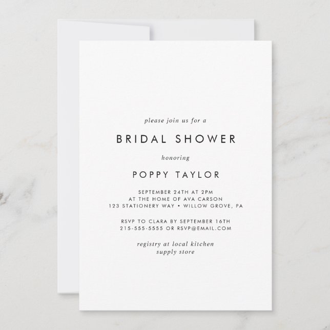 Invitación Tipografía de moda Ducha de novias (Anverso)