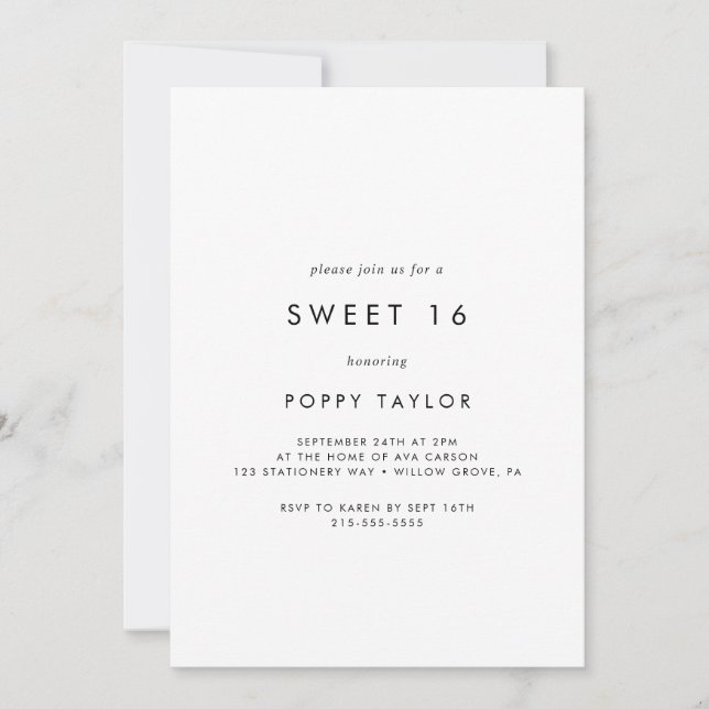 Invitación Tipografía de moda dulce 16 cumpleaños (Anverso)