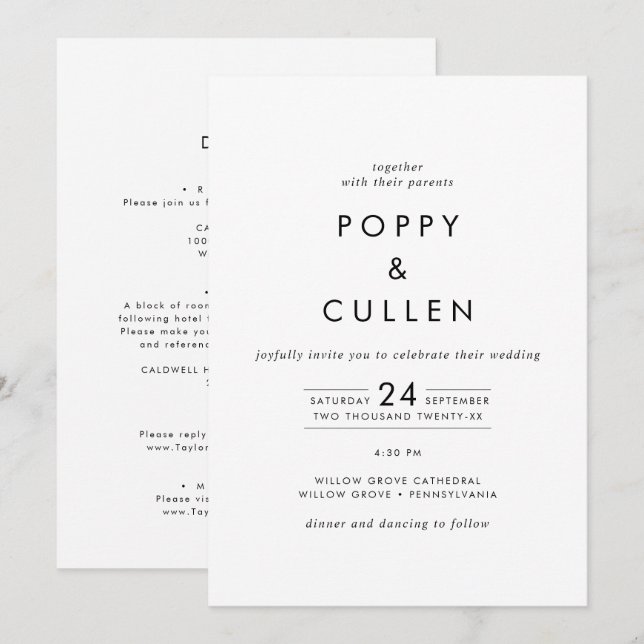 Invitación Tipografía De moda En Un Boda (Anverso / Reverso)
