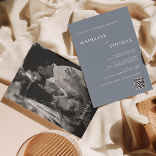 Invitación Tipografía de Moda moderna Boda de fotografía azul