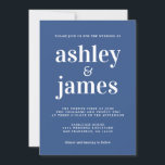 Invitación Tipografía de Moda simple Boda azul clásico<br><div class="desc">La invitación a la boda, sencilla y de moda, presenta una tipografía blanca, elegante y moderna con un fondo azul clásico. Simplemente agregue los detalles de su boda. Diseñado exclusivamente para usted por Happy Dolphin Studio. Si necesita ayuda o productos coincidentes, póngase en contacto con nosotros en happydolphinstudio@outlook.com. ¡Estamos encantados...</div>