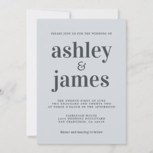 Invitación Tipografía de Moda simple Boda azul Pastel