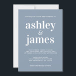 Invitación Tipografía de Moda simple Boda azul turbio<br><div class="desc">La invitación a la boda, sencilla y de moda, presenta una tipografía blanca, elegante y moderna sobre un polvoriento fondo azul. Simplemente agregue los detalles de su boda. Diseñado exclusivamente para usted por Happy Dolphin Studio. Si necesita ayuda o productos coincidentes, póngase en contacto con nosotros en happydolphinstudio@outlook.com. ¡Estamos encantados...</div>