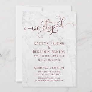 Invitación Tipografía de "Nos Fugamos" en Rosa Dorado sobre M