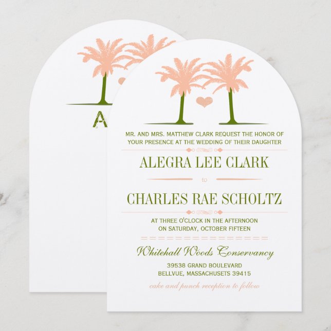 Invitación Tipografía de Olive y Peach Beach de destino (Anverso / Reverso)