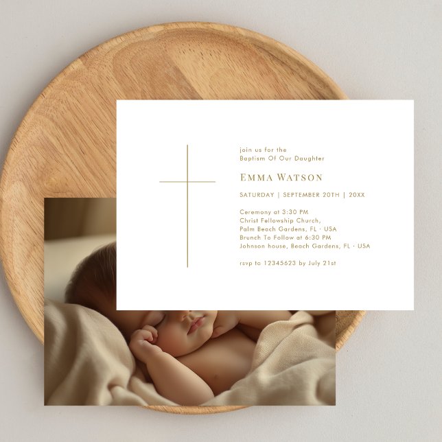 Invitación Tipografía de oro Baptismo fotográfico infantil (Subido por el creador)