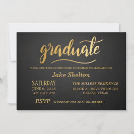 Invitación Típografía de oro de Chalkboard Graduación en casa
