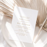 Invitación Tipografía de oro de moda Bat Mitzvah<br><div class="desc">Esta tipografía de oro de moda La invitación a Bat Mitzvah es perfecta para un moderno mitzvah de murciélago. El diseño es sencillo y presenta una tipografía minimalista clásica de oro y blanco con un ambiente rústico de boho. Personalizable de cualquier color. Mantenga el diseño minimalista y elegante, tal como...</div>
