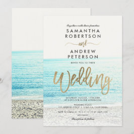 Invitación Tipografía de oro de moda boda de fotografía de pl