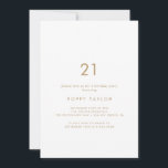 Invitación Tipografía de oro de moda Fiesta de cumpleaños 21<br><div class="desc">Esta tipografía de oro de moda, invitación a la fiesta de cumpleaños 21, es perfecta para una fiesta de cumpleaños moderna. El diseño es sencillo y presenta una tipografía minimalista clásica de oro y blanco con un ambiente rústico de boho. Personalizable de cualquier color. Mantenga el diseño minimalista y elegante,...</div>