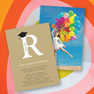 Invitación Tipografía de oro en negrita inicial 'R' Gorro de